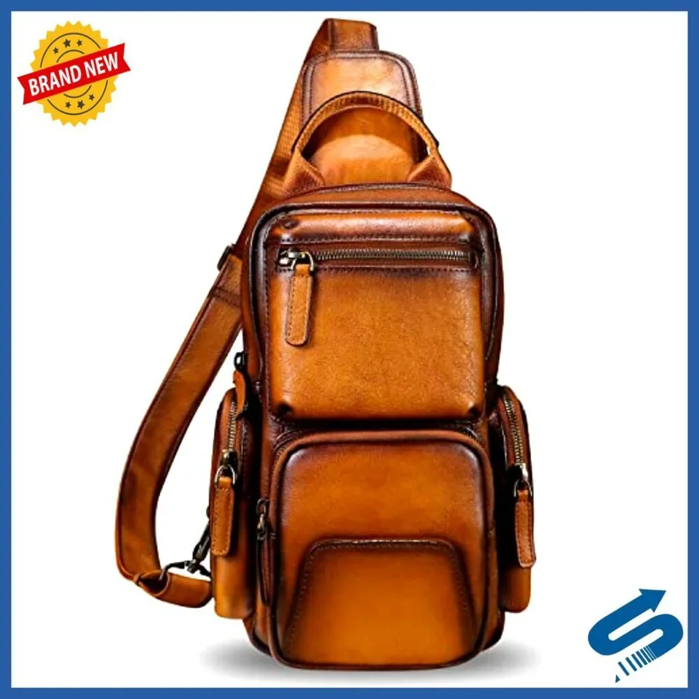 Genuine Leather Crossbody Backpack Daypack Hiking Casual Shoulder Bag